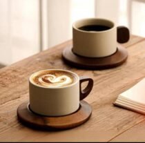 Tasse à Café "Équilibre" – Design Minimaliste en Céramique et Bois Massif